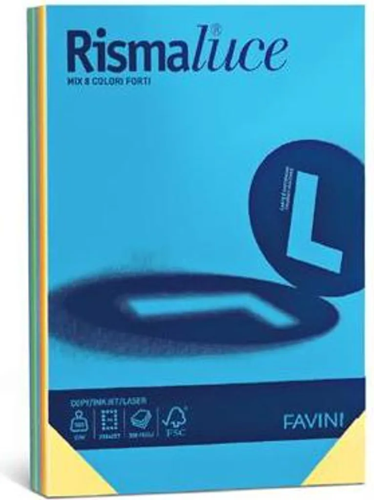 Favini Rismaluce Mix A4 100 Fogli Multicolore - Carta per Stampa Inkjet