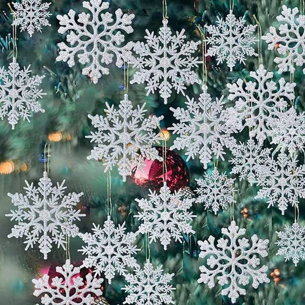 36Stk Kunststoff Schneeflocke Ornamente Weihnachten Winter Dekorationen Hängende Schneeflocke Dekorationen für Winter Wunderland Weihnachtsbaum, ...