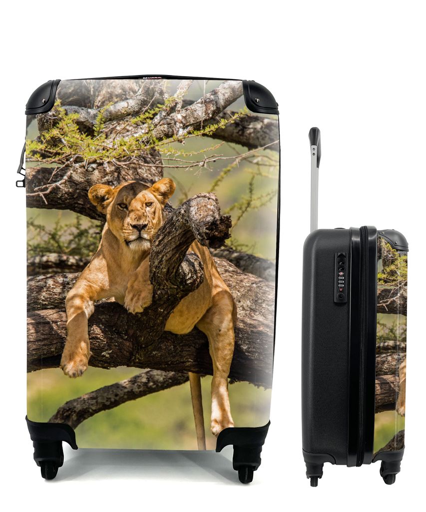 MuchoWow Koffer Handgepäck Trolley Rollkoffer Kleine Reisekoffer mit 4 Rollen - Löwe - Baum - Braun - Cabin Size < 55x40x23 cm & 55x40x20 cm - ...