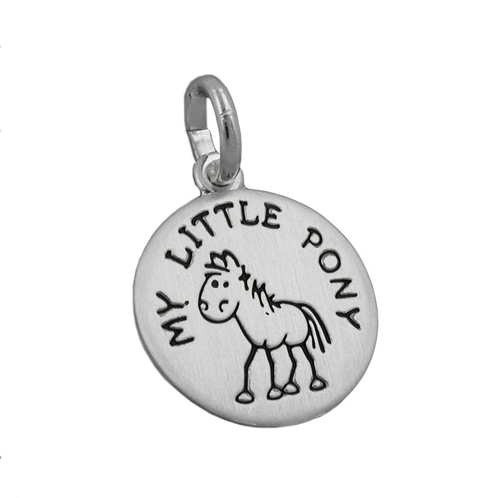 Anhänger 12mm mit Gravur MY LITTLE PONY Pony schwarz lackiert matt Silber 925 silber 12mm