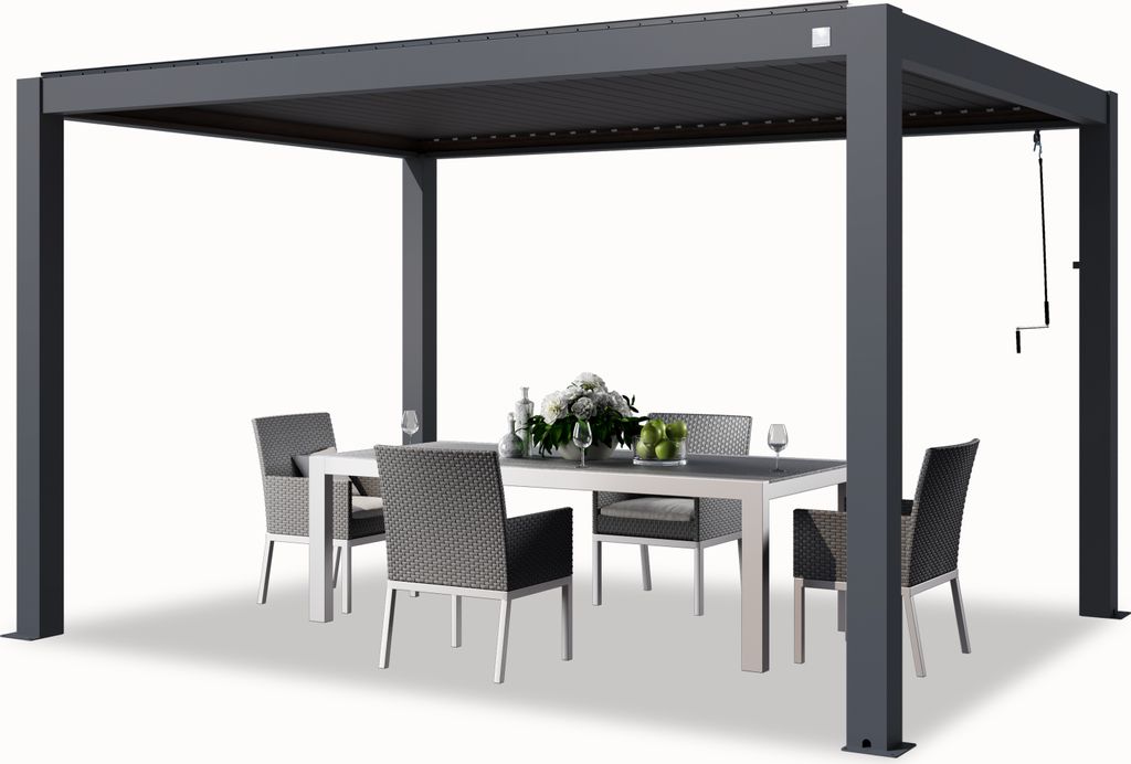 PRIMEYARD Pergola 3x4 m Aluminium Pfosten mit Lamellendach aus Aluminium anthrazitfarbene Terrassenüberdachung