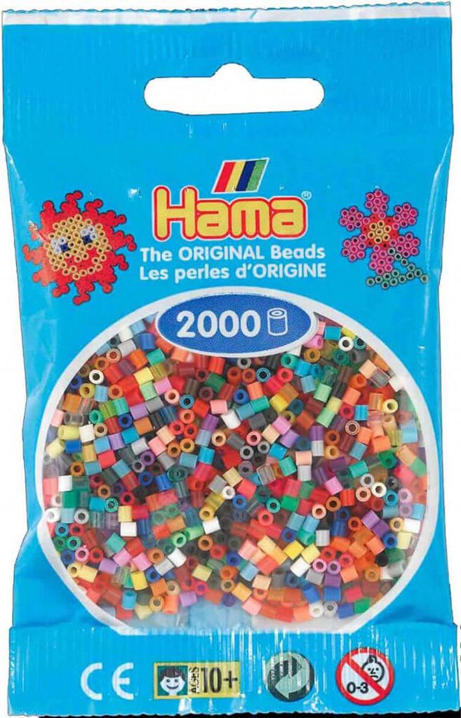 Hama Beutel mit 2000 Mini-Bügelperlen Vollton Mix 00 - 10 Farben