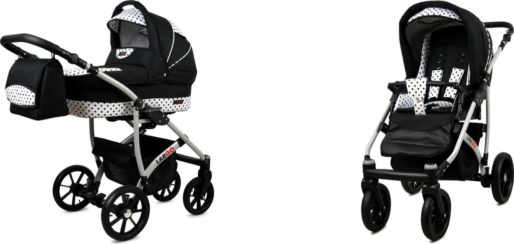 BabyLux Largo | 2in1 Kinderwagen Set | Black Dots | Kombikinderwagen | Kinderwagenset | Buggy +