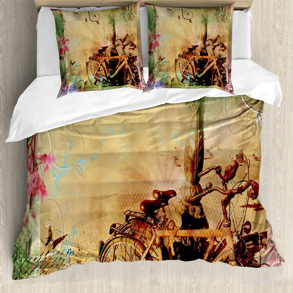 Set Letto Matrimoniale ABAKUHAUS con Biciclette e Fiori - Offerta