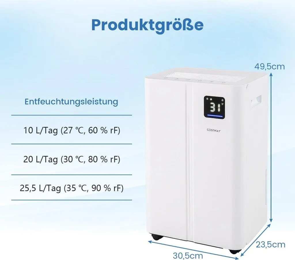Déshumidificateur d'air pour chambre et salon 25m² puissant et silencieux