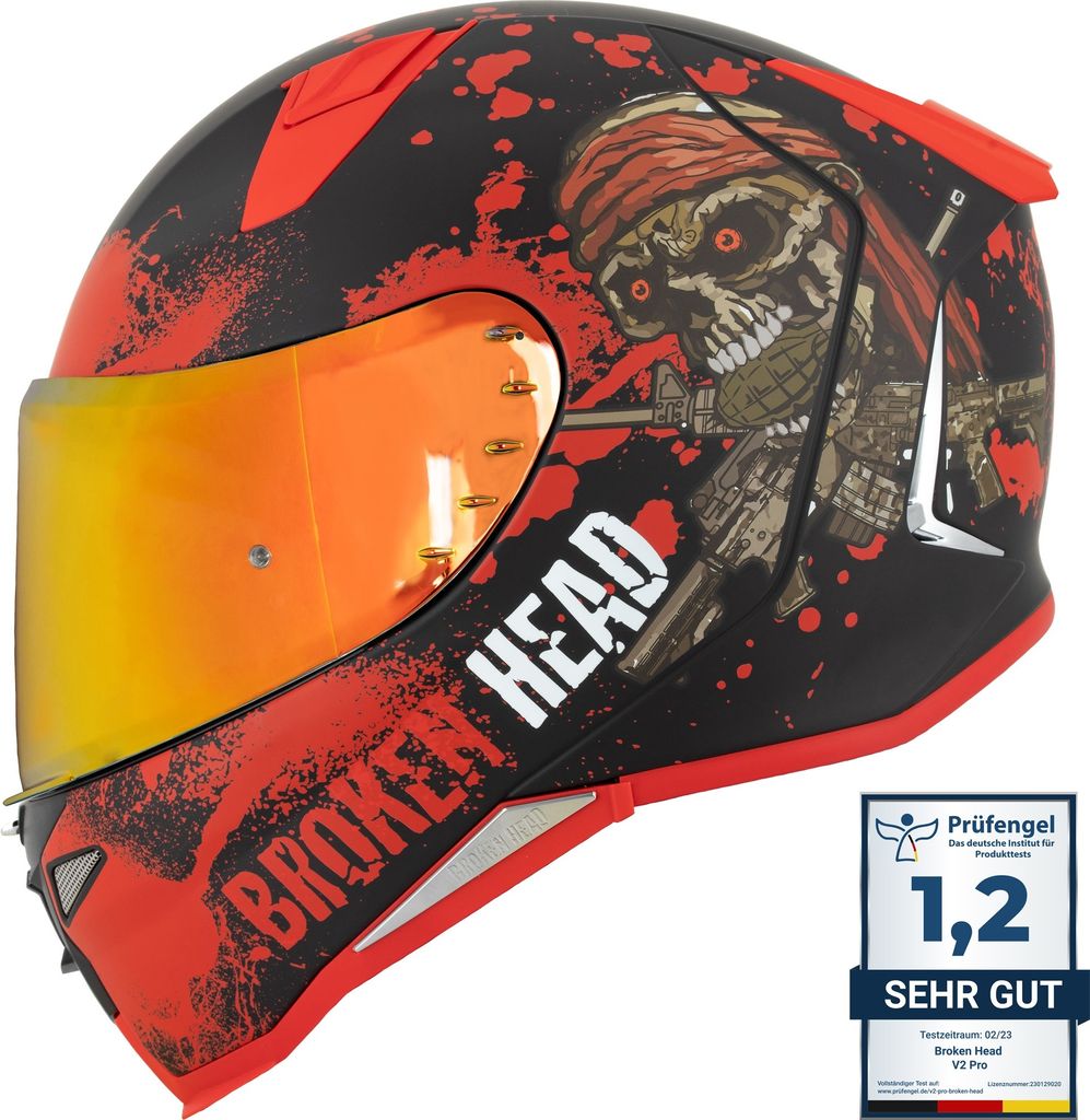 Broken Head Jack S. V2 Pro Rot Integralhelm + Rot Verspiegeltes Visier : L (59-60 cm) Größe: L (59-60 cm)
