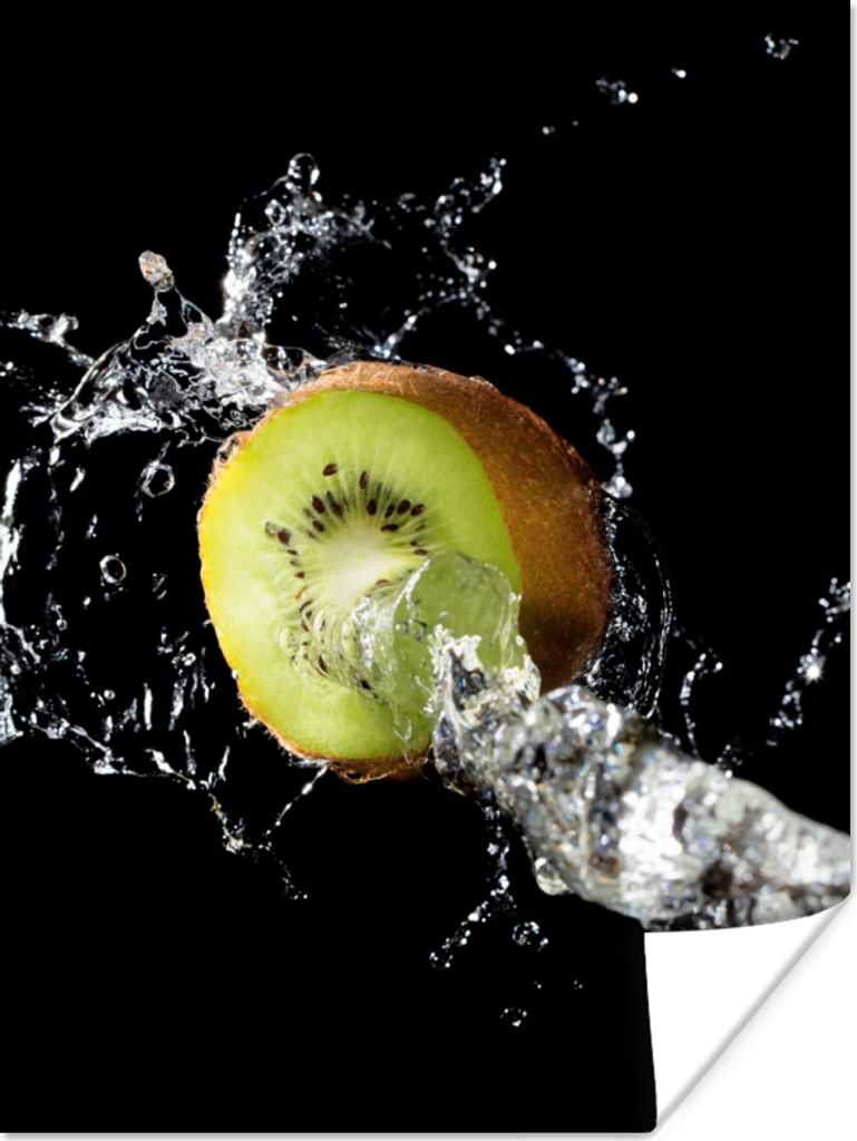 MuchoWow Poster Kiwi - Obst - Stillleben - Wasser - Schwarz 120x160 cm - Wandbilder
