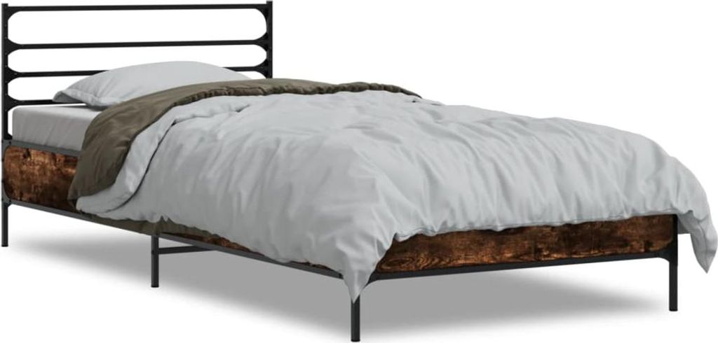vidaXL Bettgestell Räuchereiche 90x190 cm Holzwerkstoff und Metall