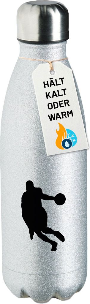 Huuraa Trinkflasche Basketball Silhouette 500ml Silver Edelstahl Wasserflasche Trinkflasche Geschenkidee