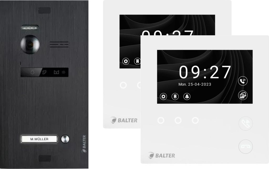 BALTER EVO HD MINI Schwarz Video Türsprechanlage Set 2x 4.3" Monitor