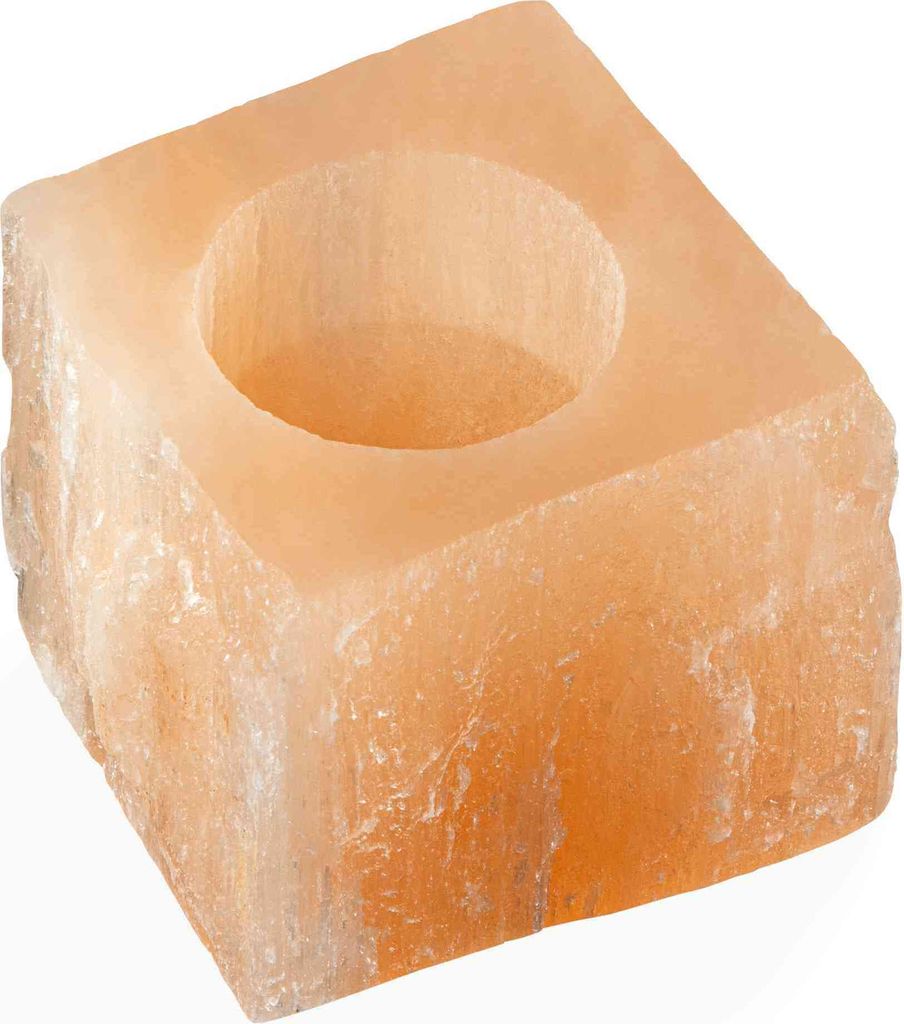 4x Pfirsich Selenit Quadratischer Teelichthalter 6x6,5cm – Exquisit handgefertigt