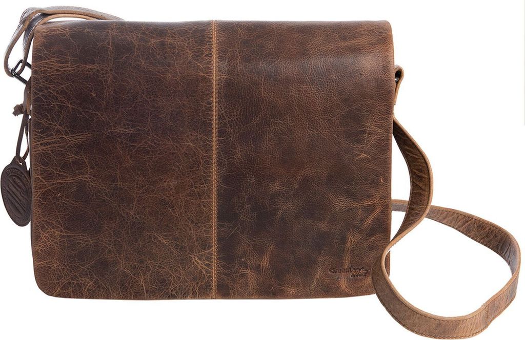 GreenLand Nature Leder Businesstasche Schultertasche Montana Organizer Bag A4 Brown braun