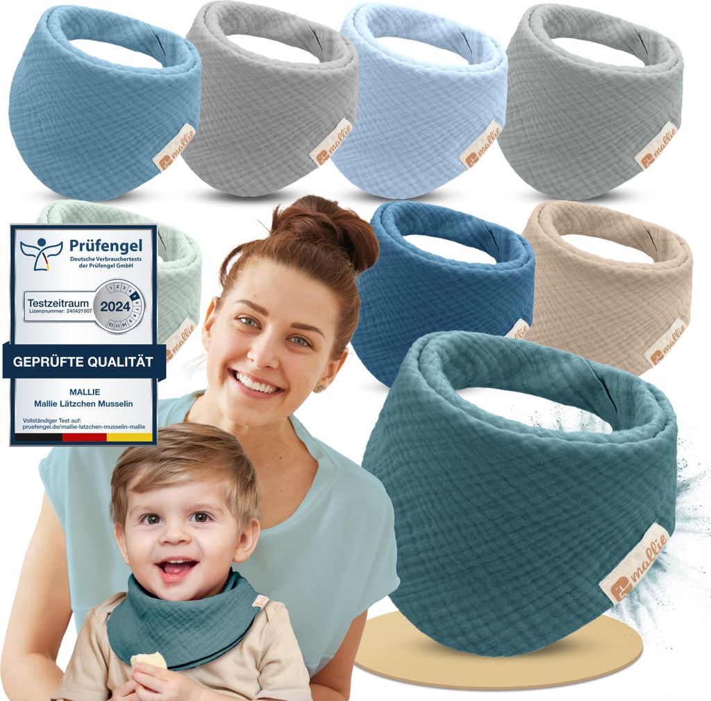 Mallie Musselin Lätzchen Baby im 8er Set | Als Bibs, Dreieckstuch Baby, Baby Lätzchen | Musselin Halstuch Baby, Musselintücher Baby und Babyl...