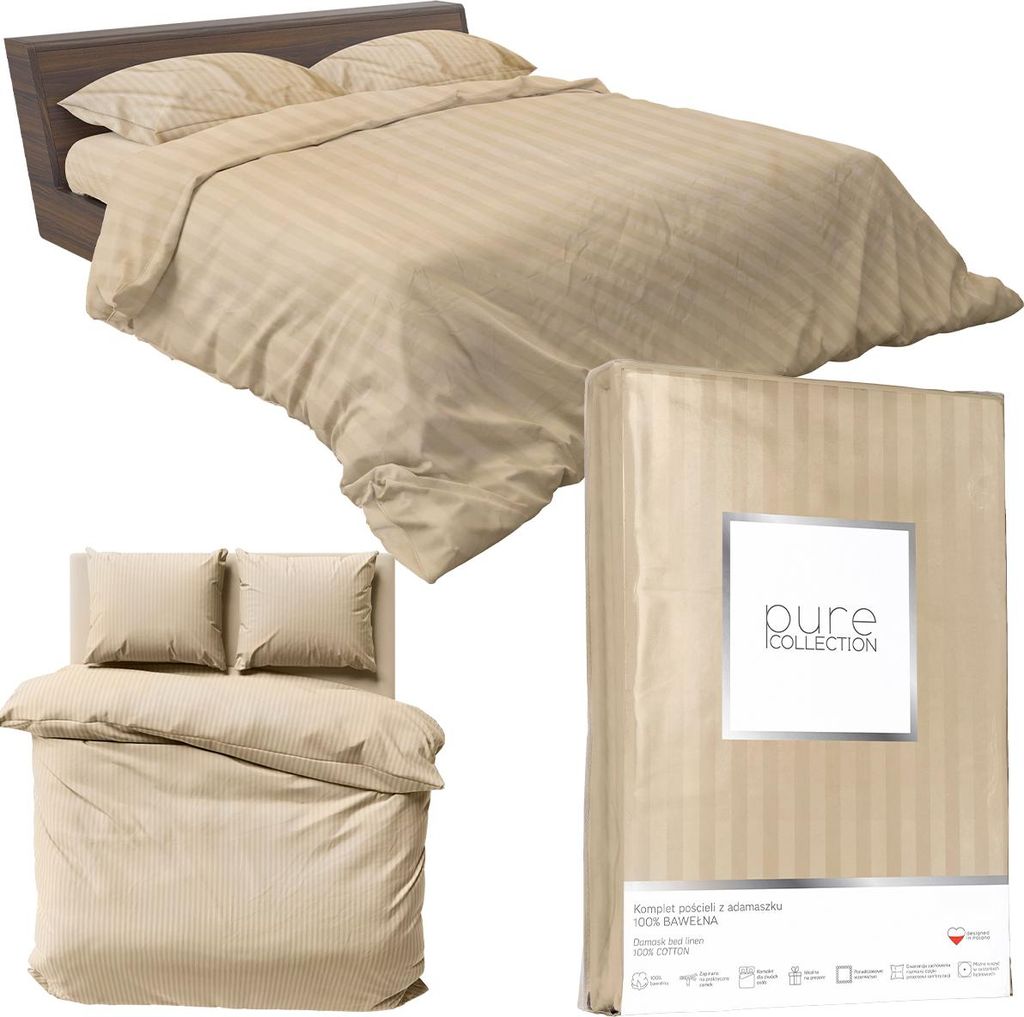 Satin Bettwäsche 160x200 Glatt mit Premium Streifen Beige Produktbild 