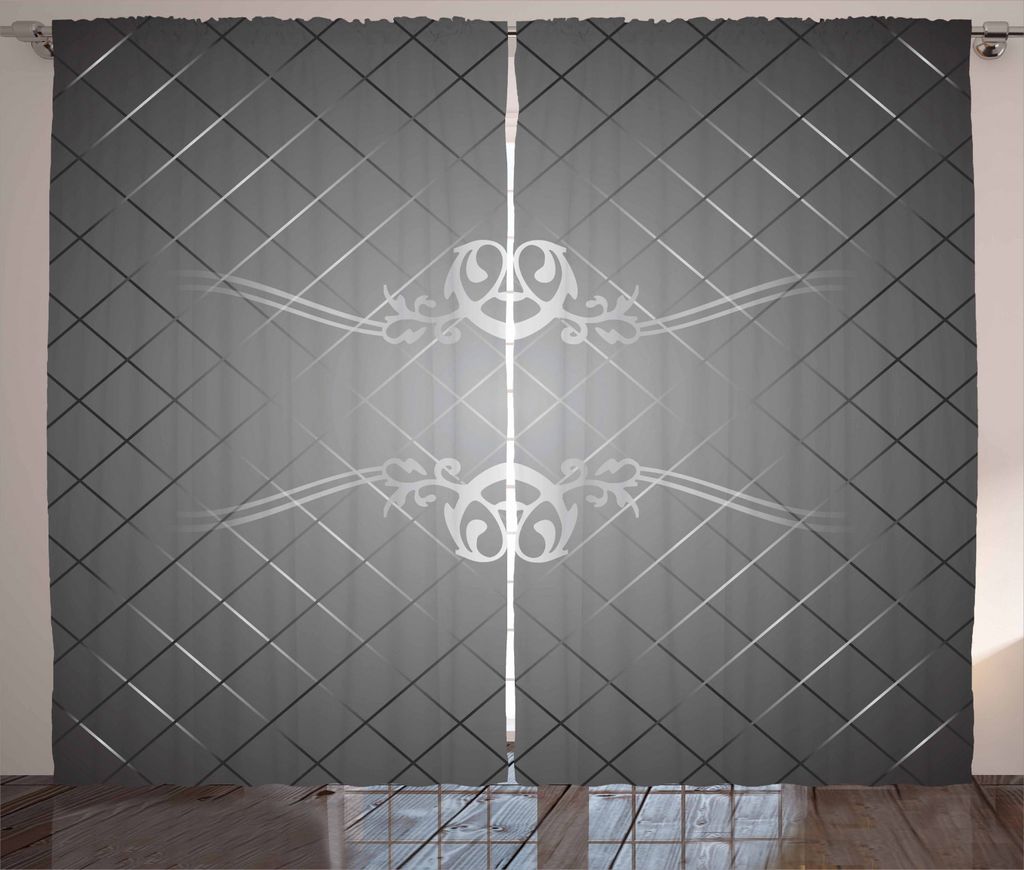 ABAKUHAUS Grau Rustikaler Gardine, Schachbrettmuster Scroll, Schlafzimmer Kräuselband Vorhang mit Schlaufen und Haken, 280 x 225 cm, Anthrazit gra...