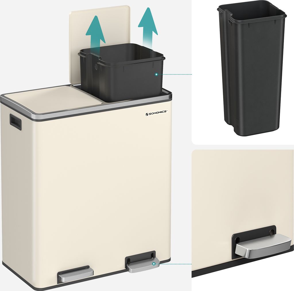 SONGMICS Mülleimer Mülltrennsystem, mit 2 Fächern, 2 x 30 Produktbild 6