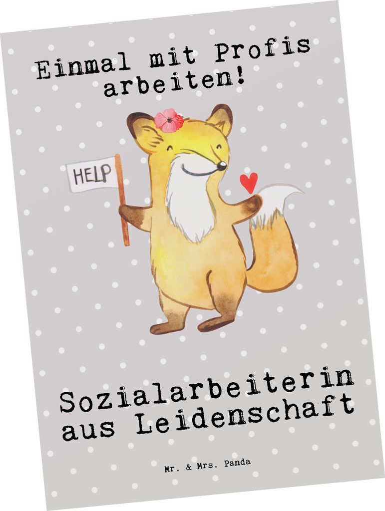 Mr. & Mrs. Panda Postkarte Sozialarbeiterin Leidenschaft - Grau Pastell - Geschenk, Grußkarte, bildkarte, Postkarten, Ansichtskarte, Ansichtskarten