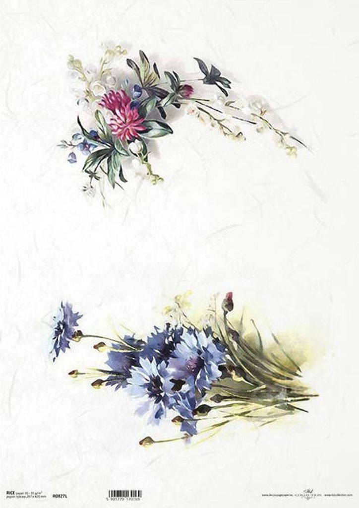 ITD Reispapier Decoupage Bastelpapier, A3 827L Frühlingsblumen, Kornblume, Klee