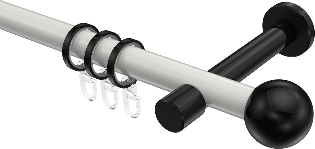 Interdeco Gardinenstange / Vorhangstange Weiß / Schwarz, Typ Prestige Luino (Kugel), 20 mm Ø 1-läufig, 420 cm