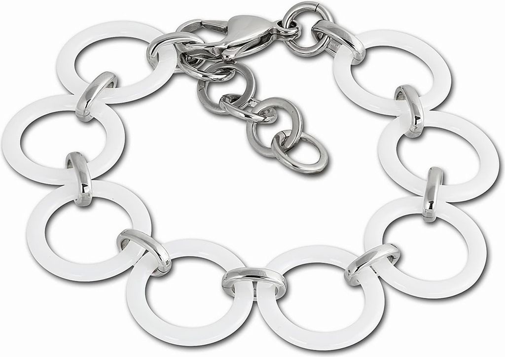 Amello Armband Edelstahl Keramik Circle silber weiß Damen Schmuck ESAX14W