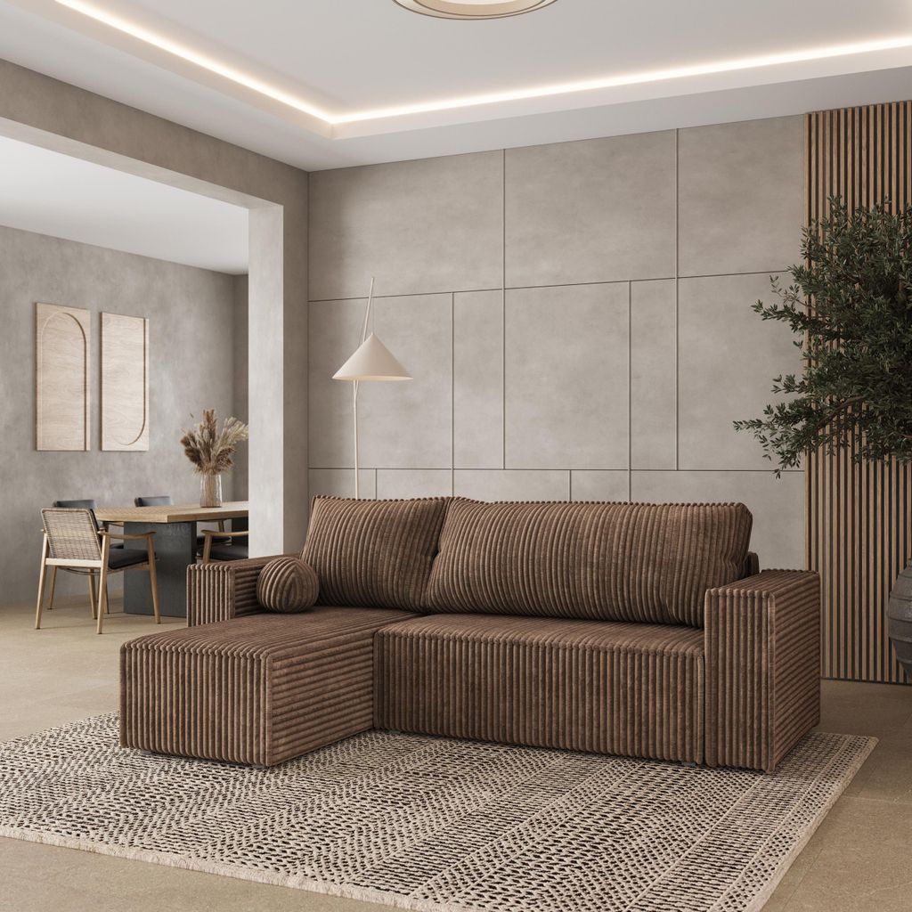 Masseno Ecksofa RAVELO T mit Schlaffunktion L-Form, Sofa mit Bettkasten, Wohnzimmersofa, Couch, Soffa, Bettsofa, Couchgarnitur- Beige, TILIA 17