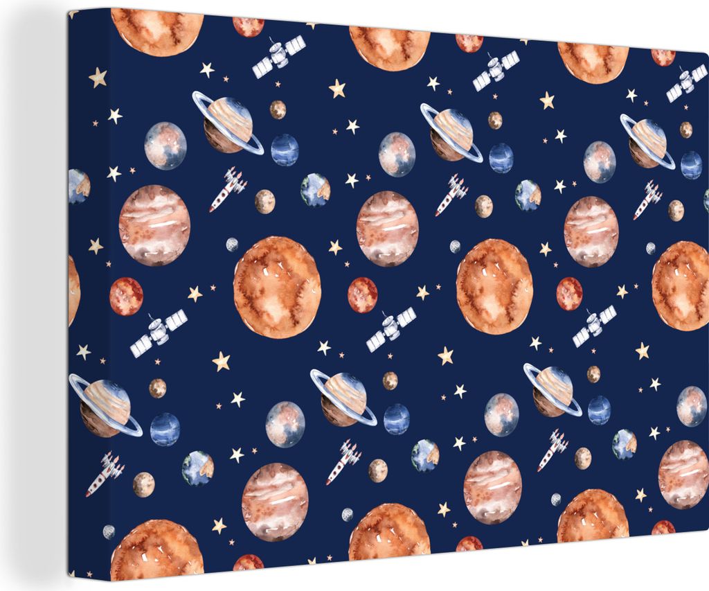 OneMillionCanvasses - Leinwandbilder - 150x100 cm, Muster - Weltraum - Planeten - Jungen - Mädchen - Kinder - Kinder, Wandbilder Kunstdruck Wand...