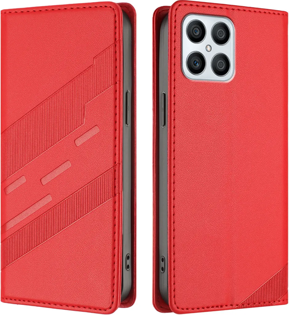 Cover Honor X8 4G Rosso Portacarte: Custodia Flip Cuoio Sintetico