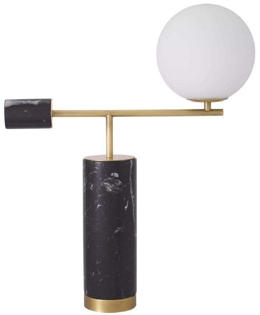 Casa Padrino Luxus Tischleuchte Antik Messing / Schwarz / Weiß 51 x 20 x H. 62,5 cm - Marmor Schreibtschleuchte mit Glas Lampenschirm - Luxus Koll...
