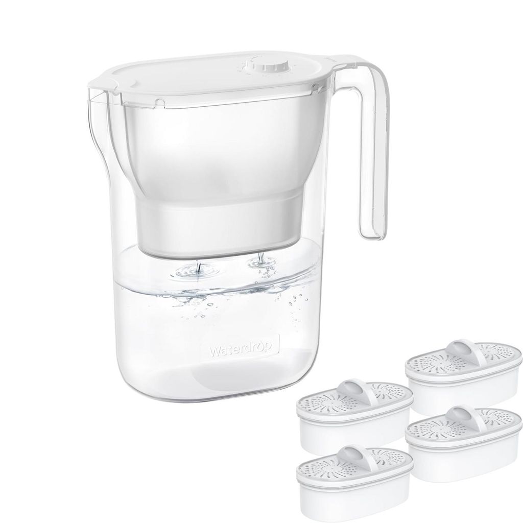Waterdrop Wasserfilter Kanne Kühlschrank Wasserfilterkrug mit 4 Filter, 2,5 L, NSF-, BPA-frei, Weiß (Ersatzfilter: WD-PF-01A)