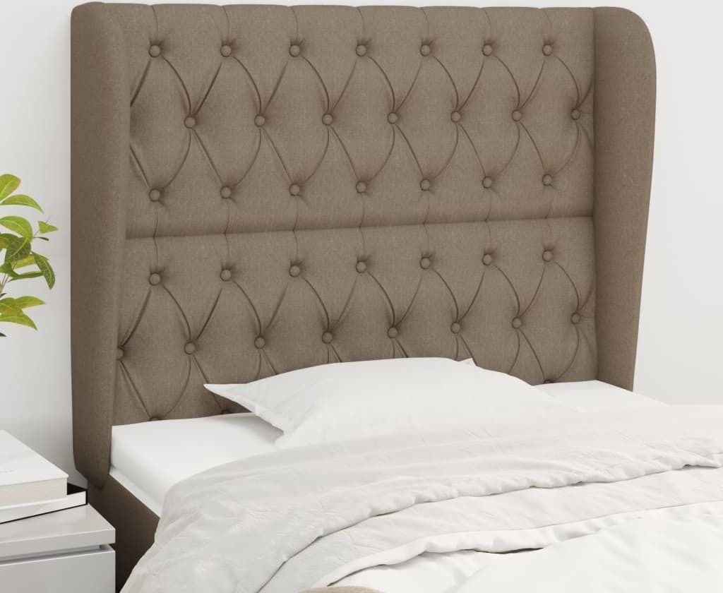 The Living Store Kopfteil mit Ohren Taupe 103x23x118/128 cm Stoff