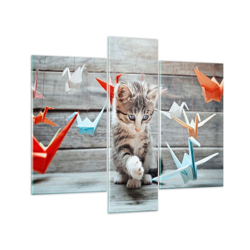 Bilder auf glas - Katze spaß origami - 95x80cm - Glasbilder - Wandbilder - Kunstdruck - zum Aufhängen bereit - Wanddekoration aus Glas - Glas Bil...