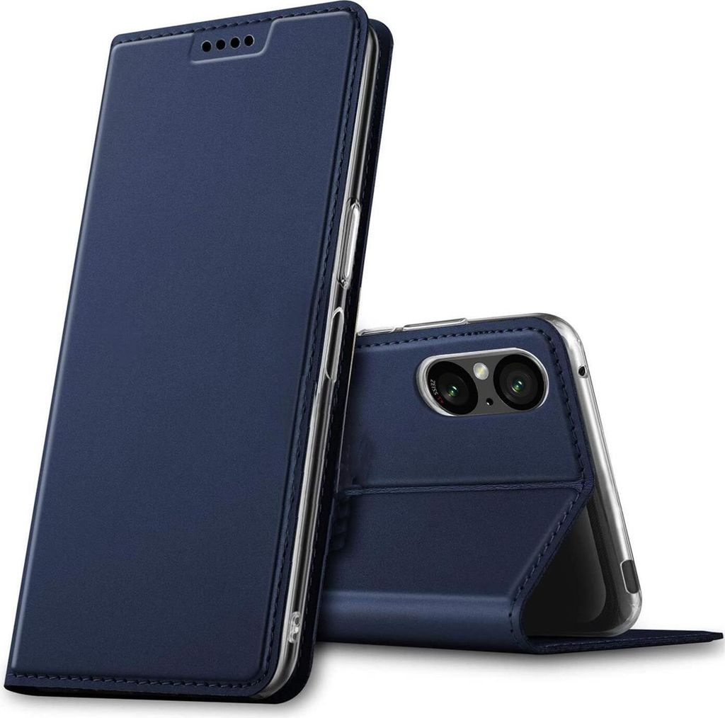 Conie Ultra Slim Klapp Tasche für Sony Xperia 5 V Kartenfach Hülle Rundumschutz in Blau
