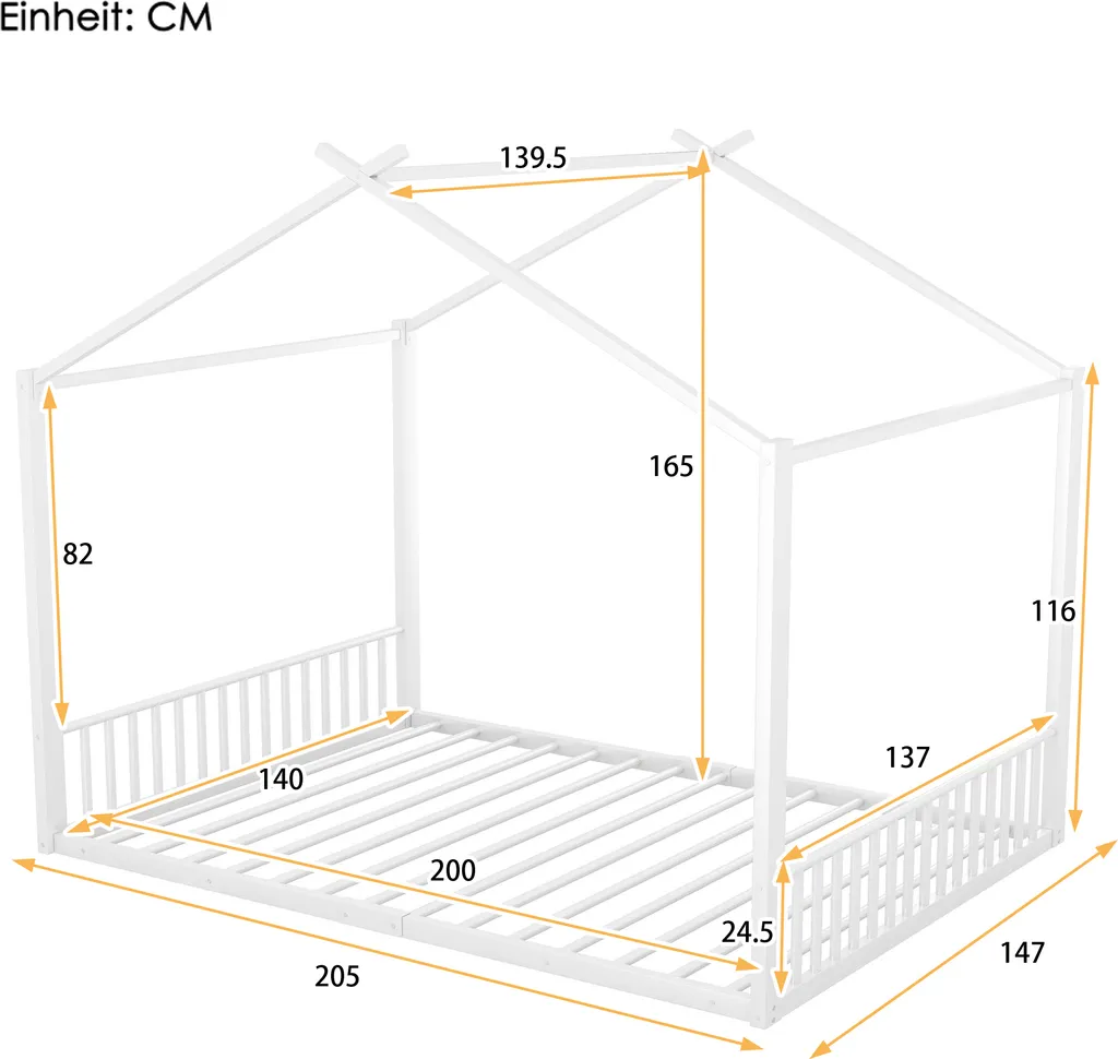 Lit enfant 140x200cm au sol avec sommier en fer blanc pour chambre de jeu - 4