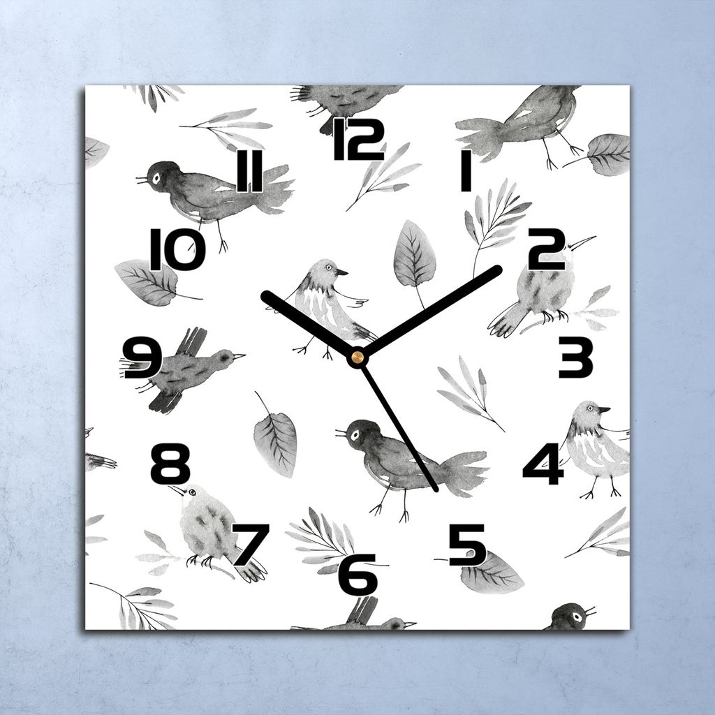 Wanduhr Echt-Glas-Küchenuhr Vögel kleine Spatzen Quarz 30x30 Deko Bilder
