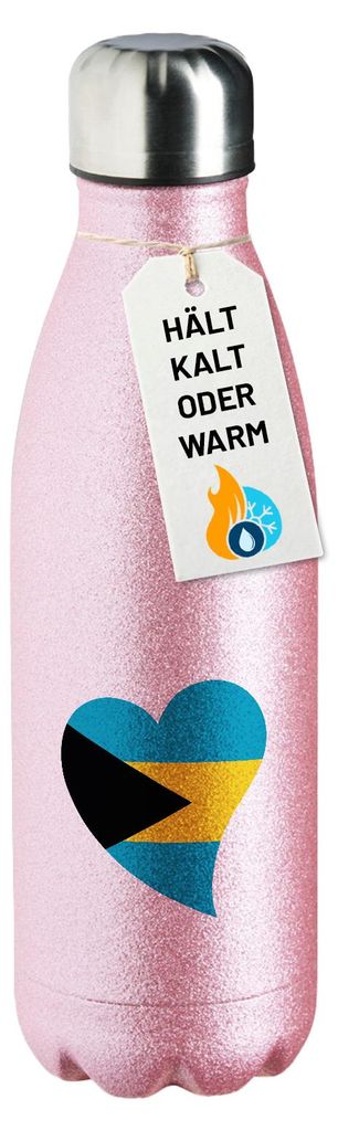 Huuraa Trinkflasche Die Bahamas Flagge Herz 500ml Pink Edelstahl Wasserflasche Trinkflasche Geschenkidee