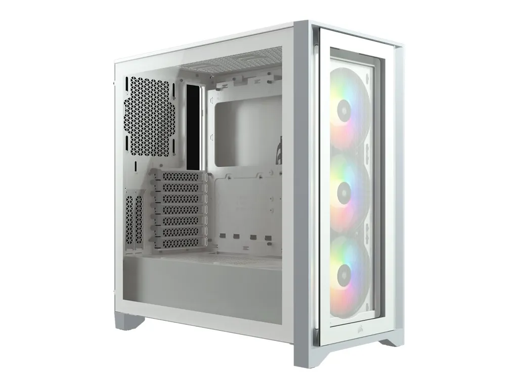 Boîtier Corsair 4000X RGB Blanc : Gestion Câbles Facile et Flux d'Air Top