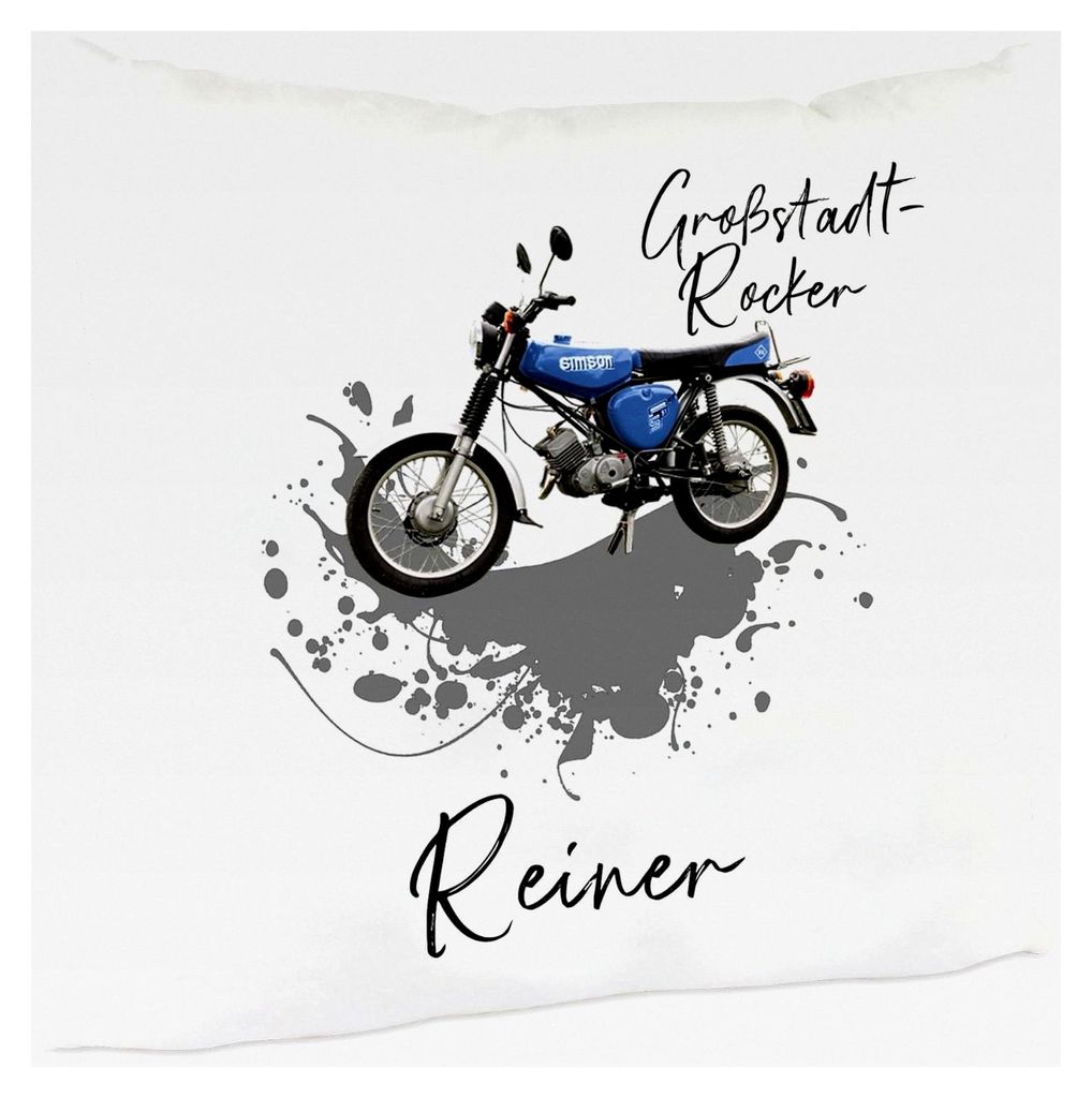 Kissen Großstadt-Rocker Simson S51 Moped Zierkissen Kuschelkissen Geschenk Geburtstag (blau)