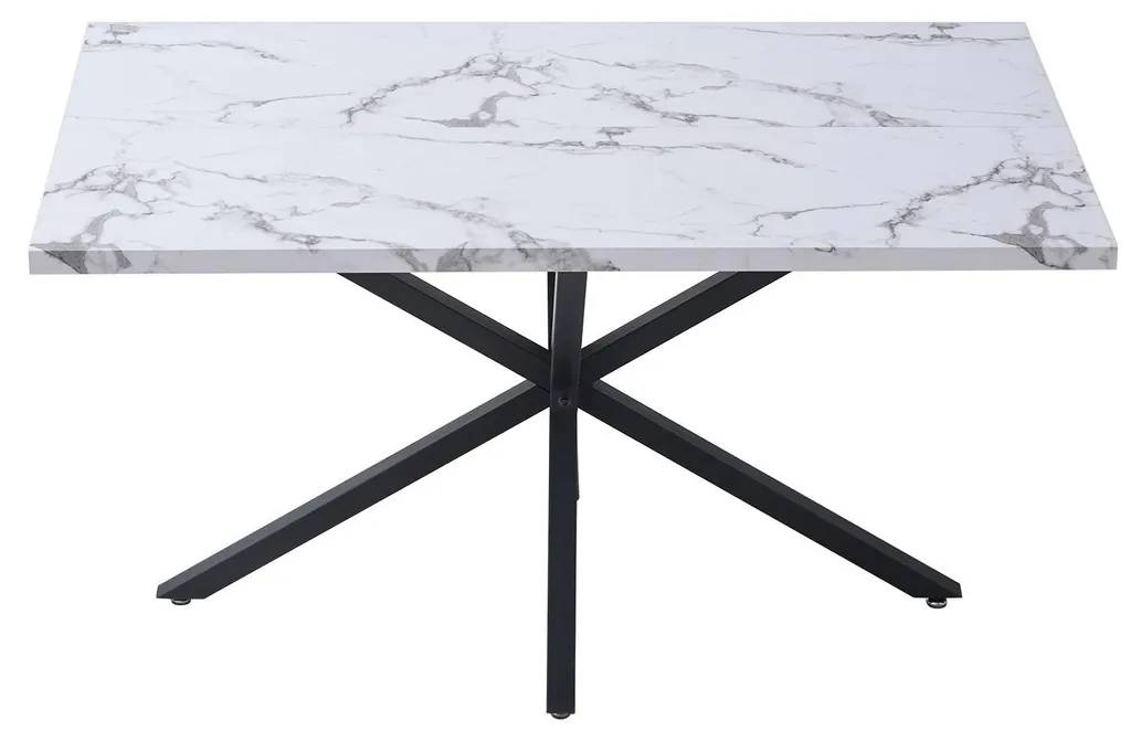 Table à manger rectangulaire 6 personnes blanc effet marbre 140cm