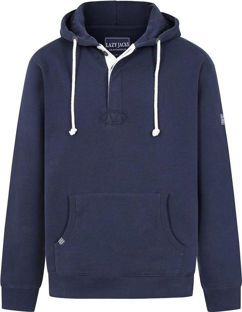 Lazy Jacks - Kapuzenpullover für Herren, Knopfhals LJ260 (M) (Marineblau)