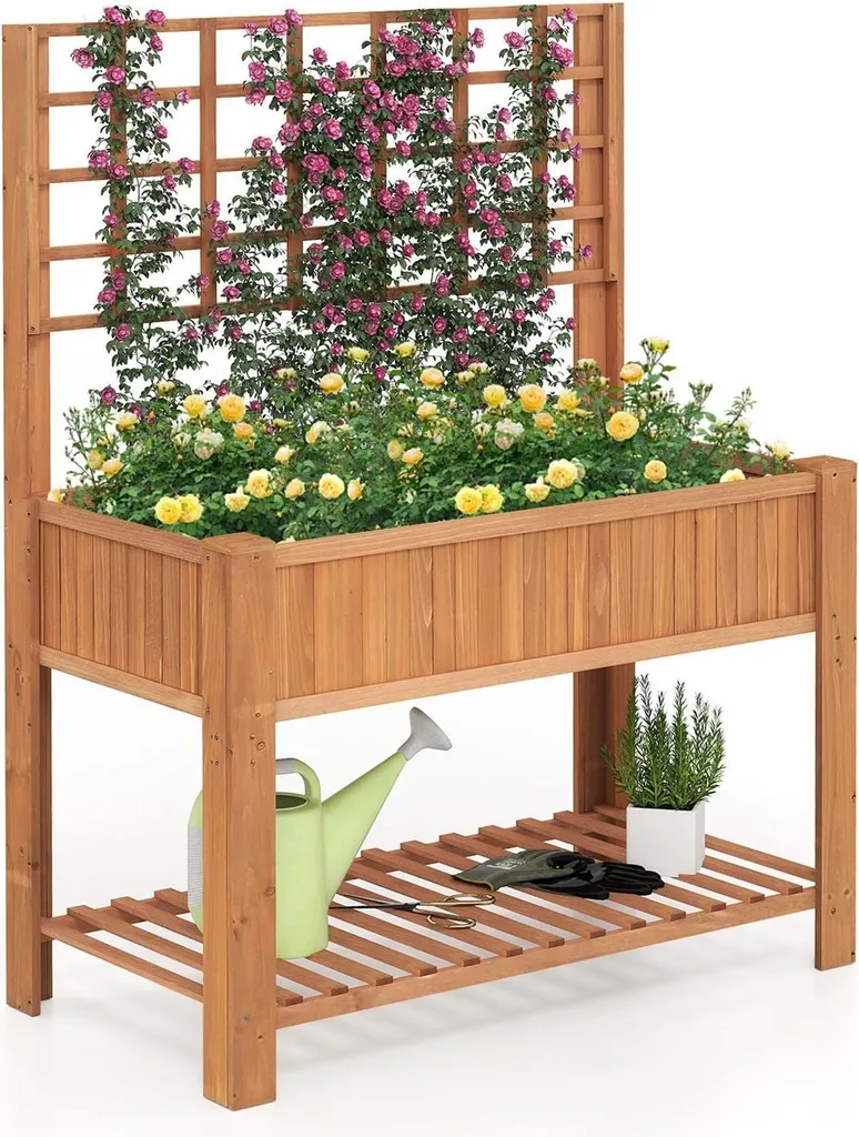 Jardinière surélevée en bois avec treillis et drainage 120x60 cm