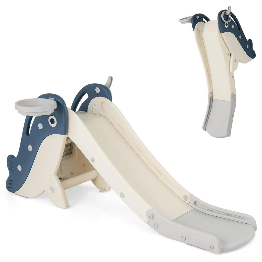 Toboggan enfant multi-activités bleu - Centre de jeux avec panier basket