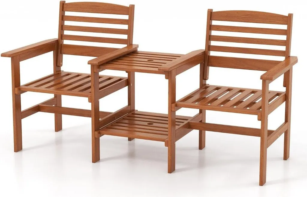 Salon de jardin complet en bois pour terrasse avec table basse intégrée