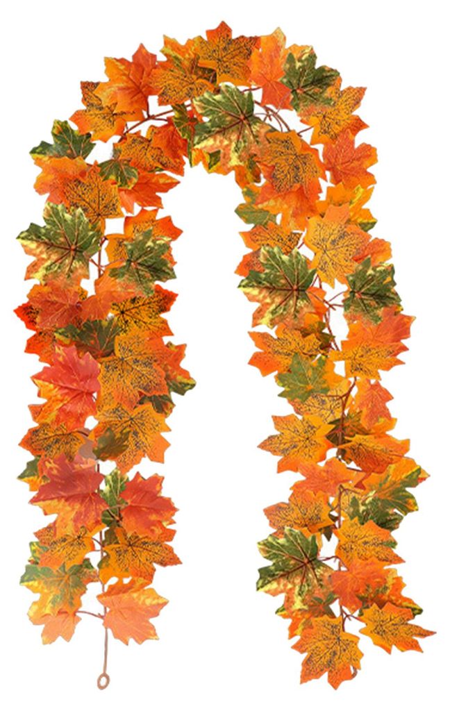 1,74 m lange künstliche Herbstgirlande aus Ahornblättern mit Sonnenblumen, ideal als Dekoration für Kaminsims und Tisch zu Thanksgiving.