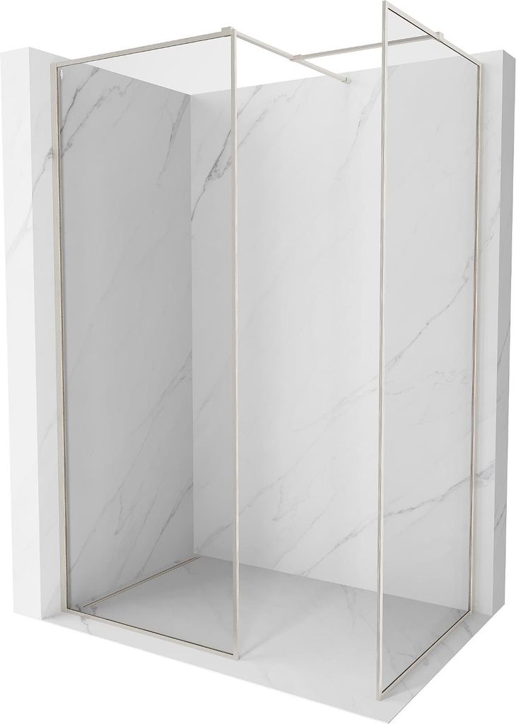 Mexen Kioto-XF Duschwand Walk-in mit Rahmen 130x90 cm, transparent 10 mm, gebürsteter Nickel - 800-130-202-04-97-090-XF