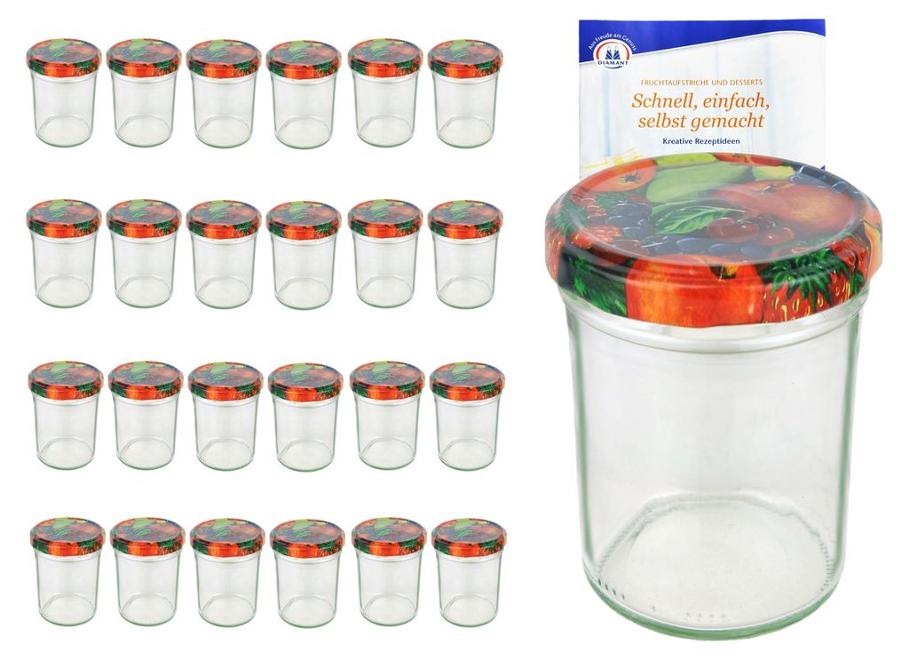25er Set Sturzglas 230 ml HOCH To 66 Obst Dekor Deckel incl. Diamant Gelierzauber Rezeptheft