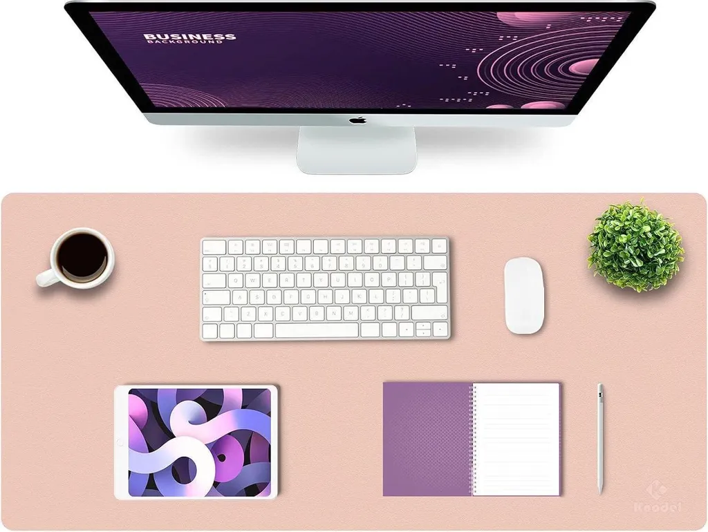 Tapis de Bureau XL en PVC Rose Argenté 90x43cm pour Ordinateur