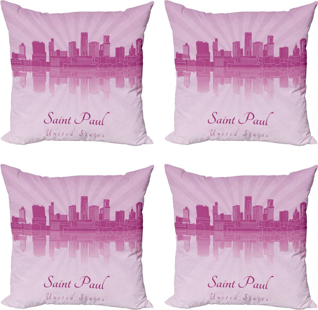 ABAKUHAUS Minnesota Kissenbezug Set (4 Stück), Saint Paul USA Stadtbild, Moderner Doppelseitiger Digitaldruck, 60 cm x 60 cm, Dunkler Magenta Pale...