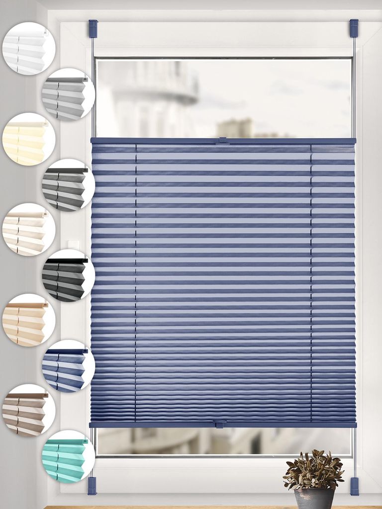 Sonello Plissee Klemmfix ohne Bohren 55cm x 120cm Blau Faltrollo Plisseerollo Jalousie für Tür & Fenster Blickdicht Sichtschutz Sonnenschutz Fert...