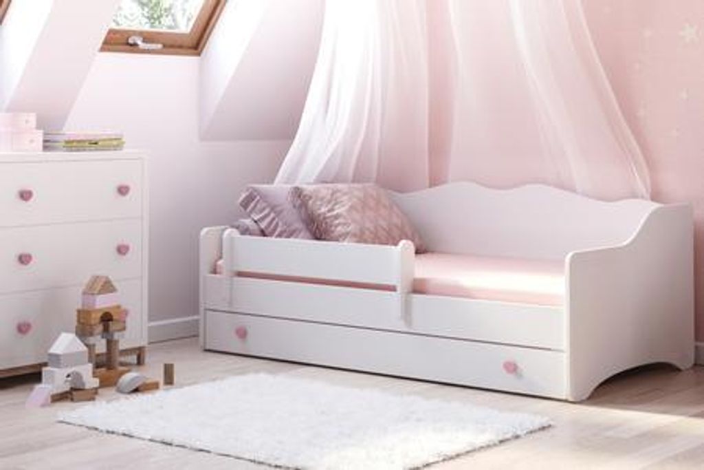 Lettino EMMA con cassetto e spondina 160x80 rosa Immagine del prodotto 