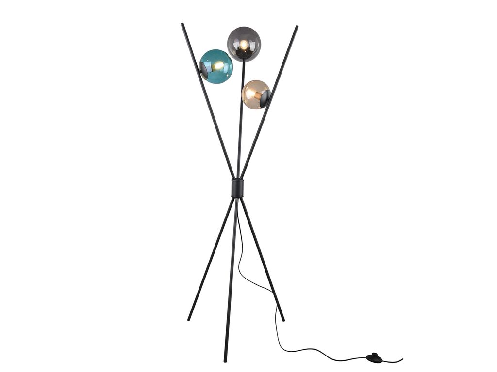 Trio Leuchten Stehleuchte Lance, Metall Schwarz matt, Glas multicolor, exkl. 3x E14